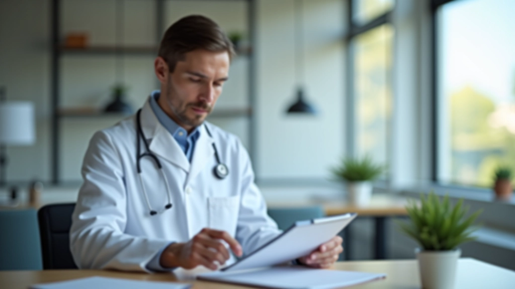 Medical office manager reviewing scheduling notes on clipboard with calendar visible
