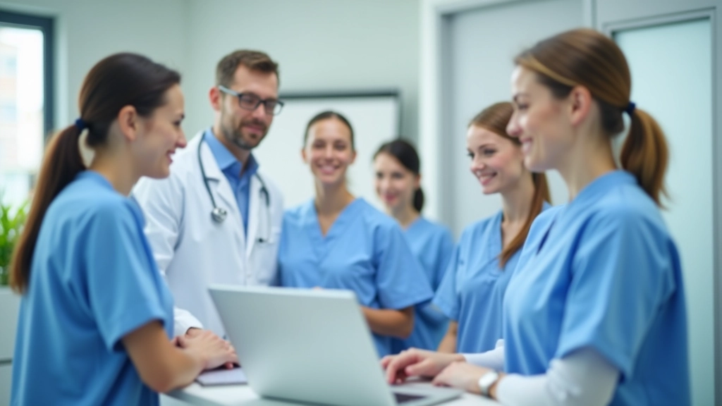 Clinic staff members during training session learning automated scheduling system