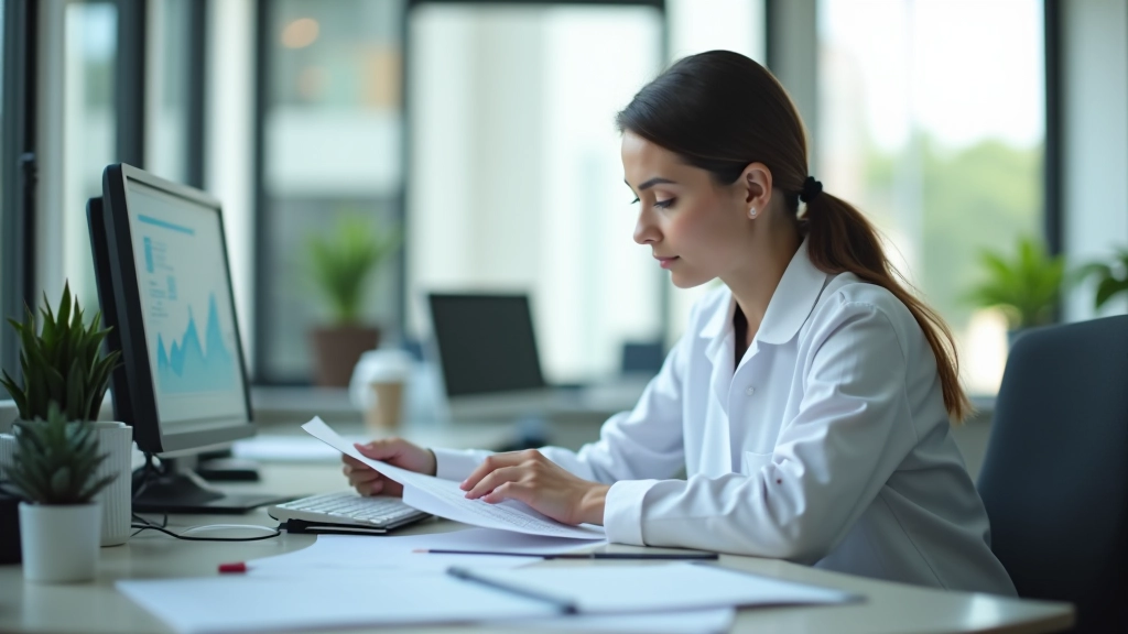 Healthcare manager reviewing no-show reduction analytics and scheduling reports on dashboard