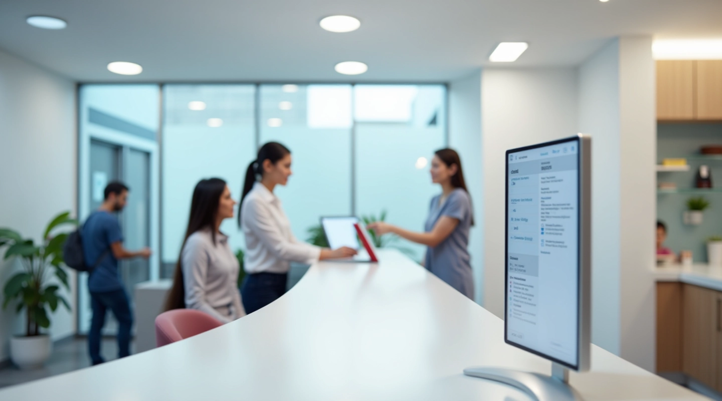Modern clinic reception with digital scheduling system