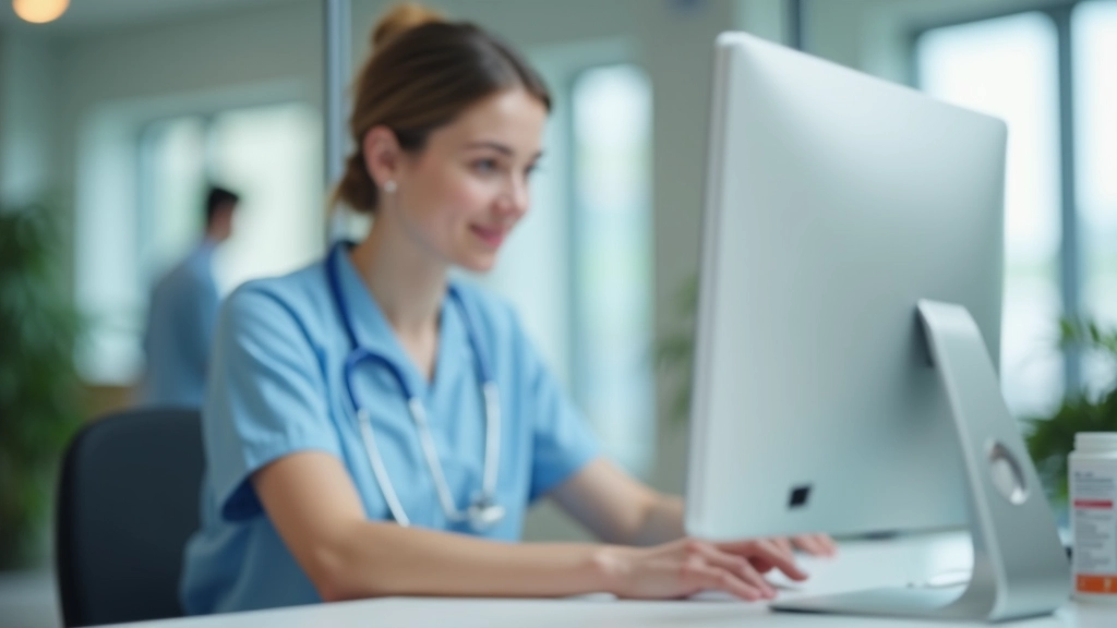 Clinic receptionist looking at multiple scheduling system options on computer screen